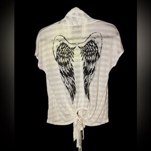 Michele Striped Knit Cardigan with embellished wing design in the back. NWOT